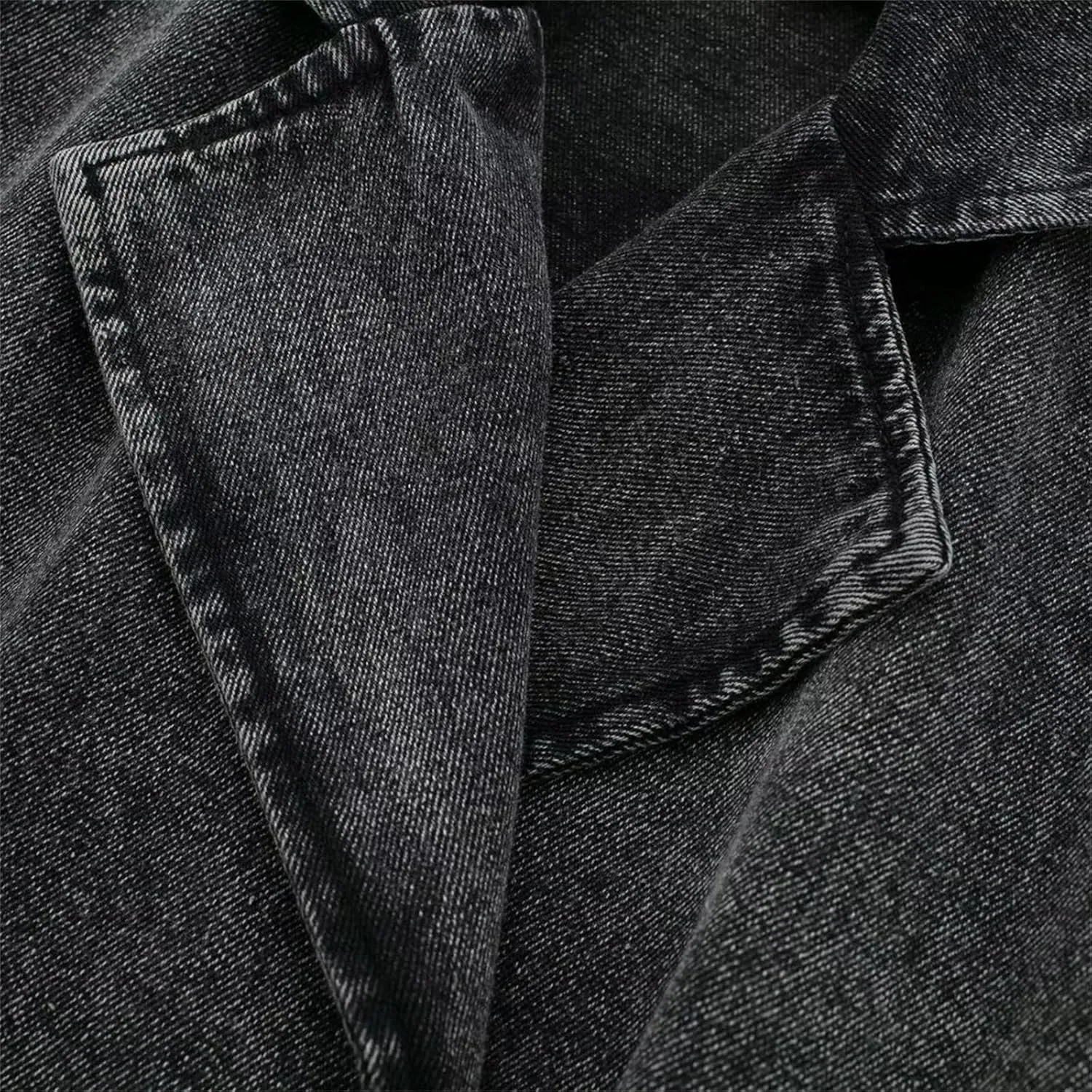Women's Casual Lapel Short Denim Trench Jacket Cropped Pea Coat Crop Long Sleeve Jean Jackets Coats Outwear with Belt
