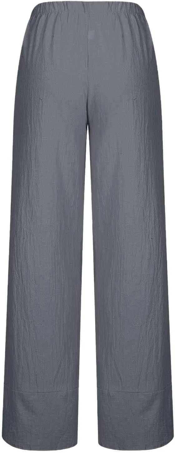 Womens Casual Linen Pants Cotton Harem Pants Plus Size Lounge Pants with Pockets Summer Pants Loose Straight Leg Pants