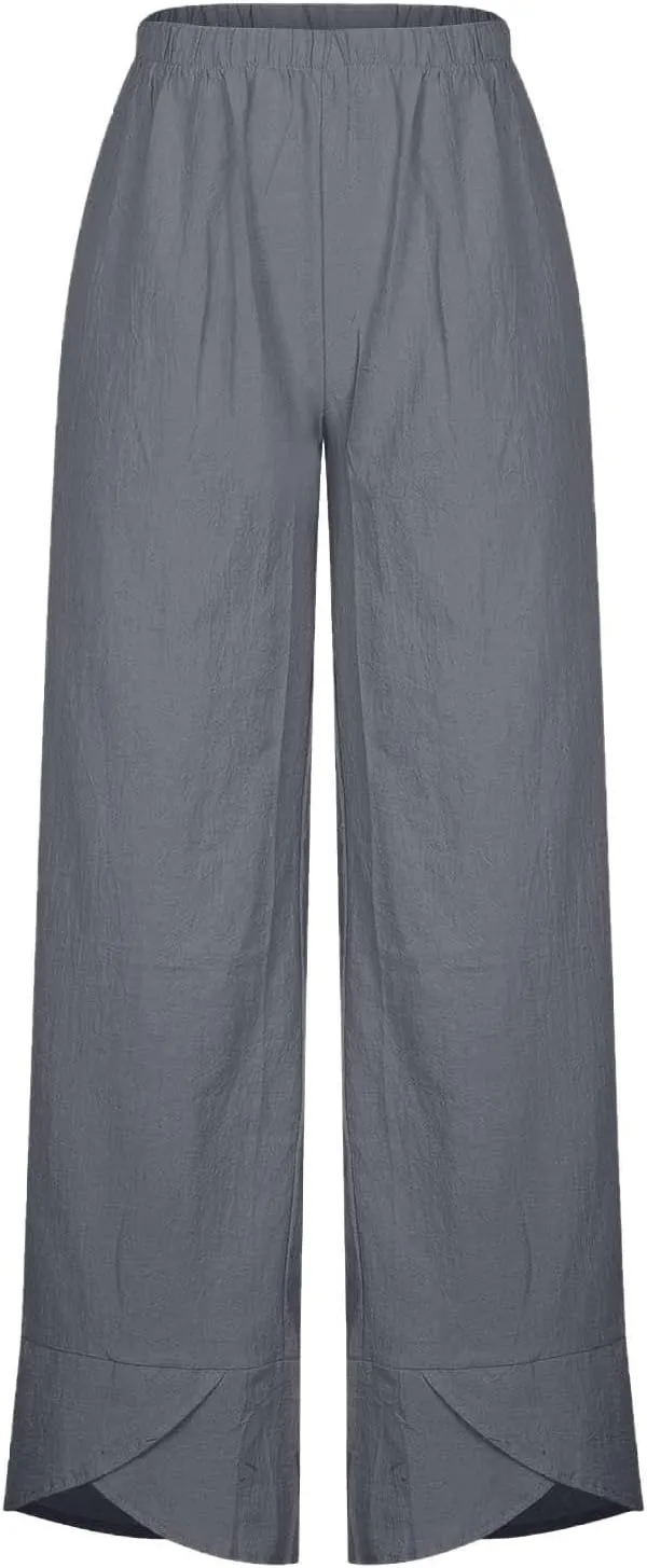 Womens Casual Linen Pants Cotton Harem Pants Plus Size Lounge Pants with Pockets Summer Pants Loose Straight Leg Pants