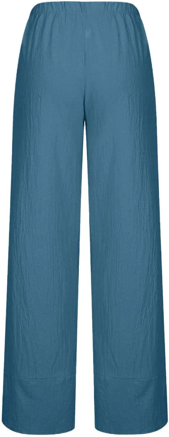 Womens Casual Linen Pants Cotton Harem Pants Plus Size Lounge Pants with Pockets Summer Pants Loose Straight Leg Pants
