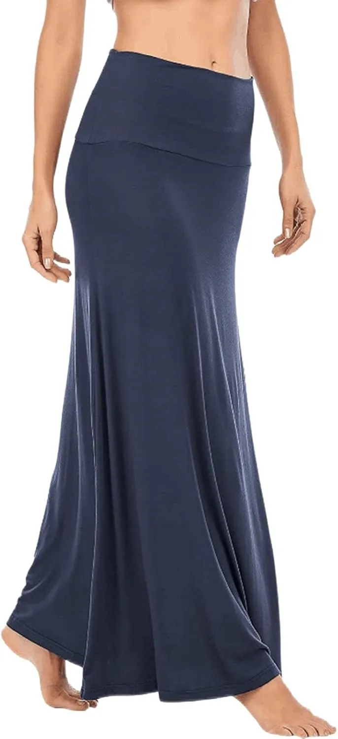 Womens Casual Maxi Skirts 2025 Summer Solid Color High Waisted Flowy A-Line Going Out Work Long Skirt