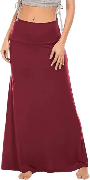 Womens Casual Maxi Skirts 2025 Summer Solid Color High Waisted Flowy A-Line Going Out Work Long Skirt