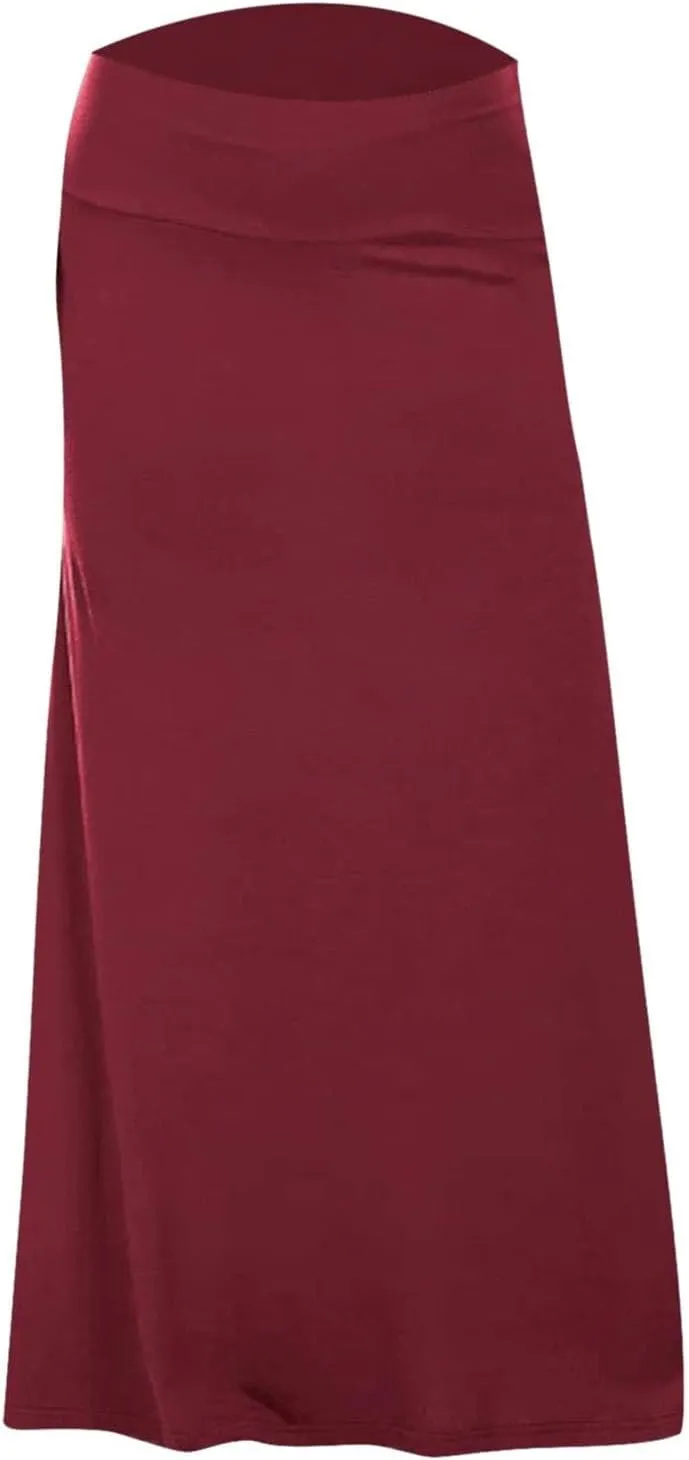 Womens Casual Maxi Skirts 2025 Summer Solid Color High Waisted Flowy A-Line Going Out Work Long Skirt