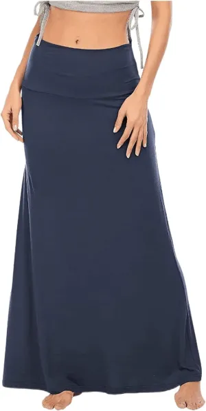 Womens Casual Maxi Skirts 2025 Summer Solid Color High Waisted Flowy A-Line Going Out Work Long Skirt