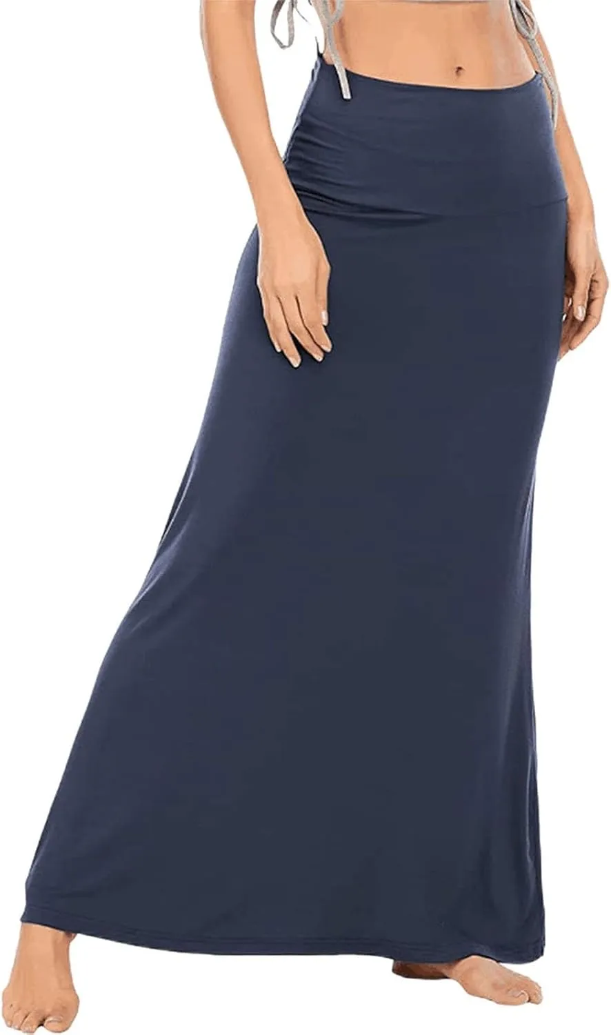 Womens Casual Maxi Skirts 2025 Summer Solid Color High Waisted Flowy A-Line Going Out Work Long Skirt