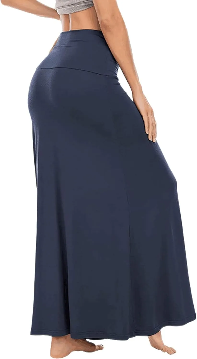 Womens Casual Maxi Skirts 2025 Summer Solid Color High Waisted Flowy A-Line Going Out Work Long Skirt