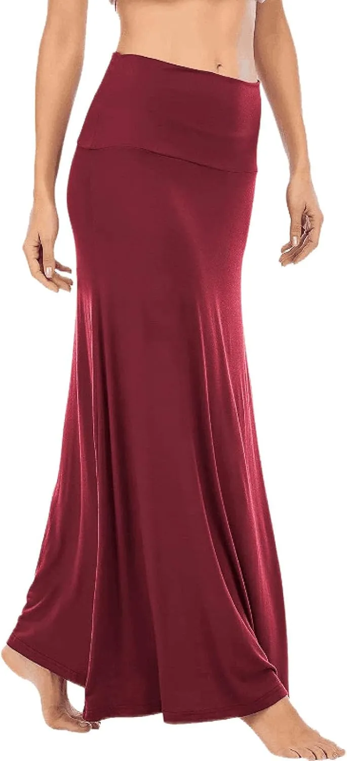 Womens Casual Maxi Skirts 2025 Summer Solid Color High Waisted Flowy A-Line Going Out Work Long Skirt
