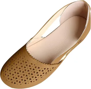 Womens Closed Toe Sandals Dressy Summer Hollow Out Sandals Round Toe Low Heel Sandals Comfortable Breathable Eyelets Shoes Casual Slip On Flat Shoes