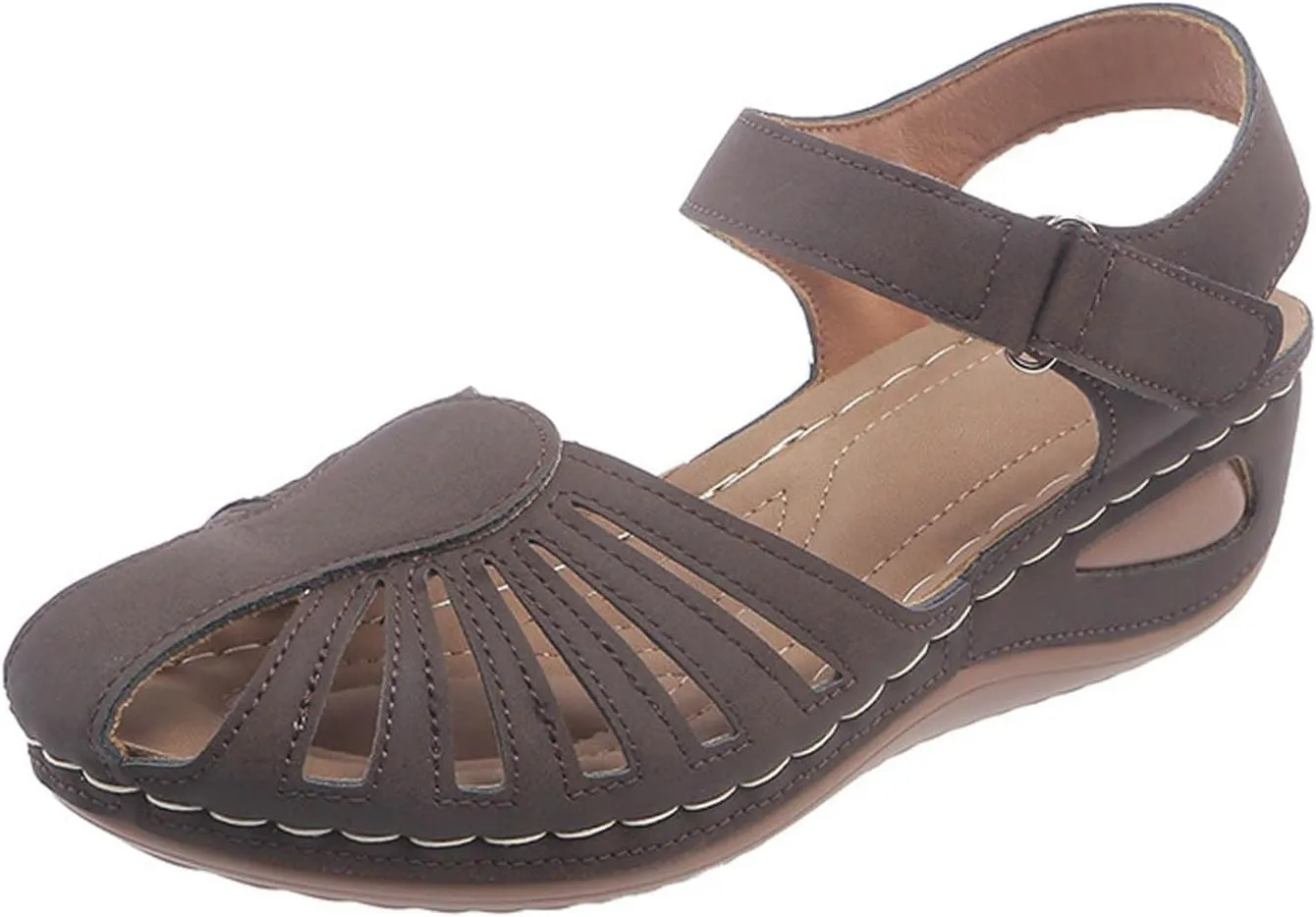 Women's Closed Toe Sandals,Comfortable Orthopedic Sandal with Arch Support Ankle Strap Dressy Summer Platform Wedge Shoes Walking Casual Orthotic