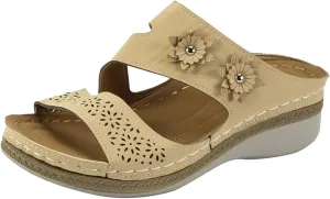 Women's Comfortable Orthopedic Sandals Open Toe Wedge Non Slip Sandals Hollow Out Breathable Wedges Slippers Trendy Flowers Working Shopping Walking Slippers