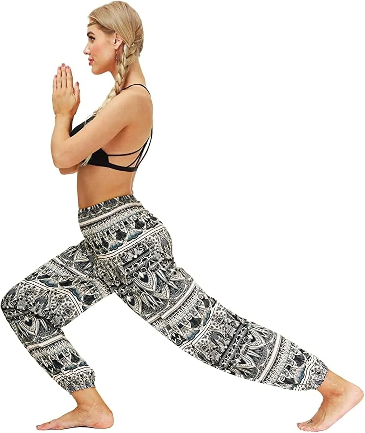 Women's Cotton Harem Pants High Waist Hippie Pattern Baggy Pants with Pockets Light Airy Cloth Pants Yoga Pants