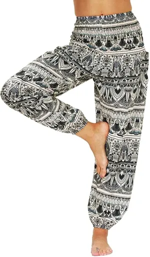 Women's Cotton Harem Pants High Waist Hippie Pattern Baggy Pants with Pockets Light Airy Cloth Pants Yoga Pants