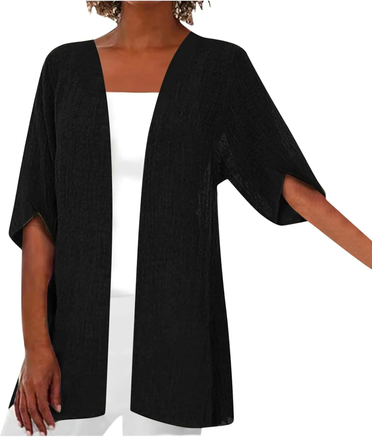 Womens Cotton Linen Cardigan Half Petal Sleeve Cover Ups Open Front Flowy Shrugs UV Sun Protection Rash Guard Shirts