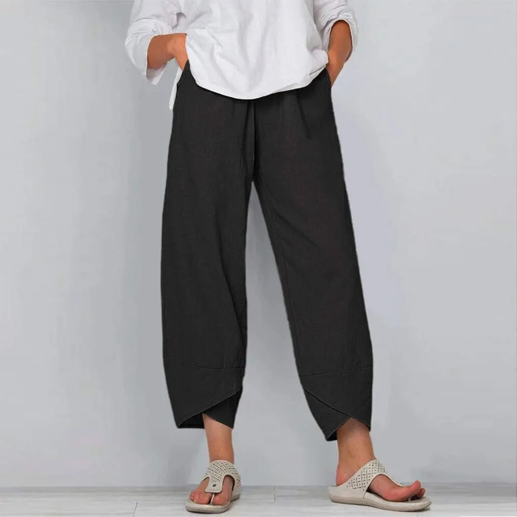 Women's Cotton Linen Harem Pants High Waisted Wide Leg Pants Casual Work Pants Summer Beach Pants Short Lounge Pants