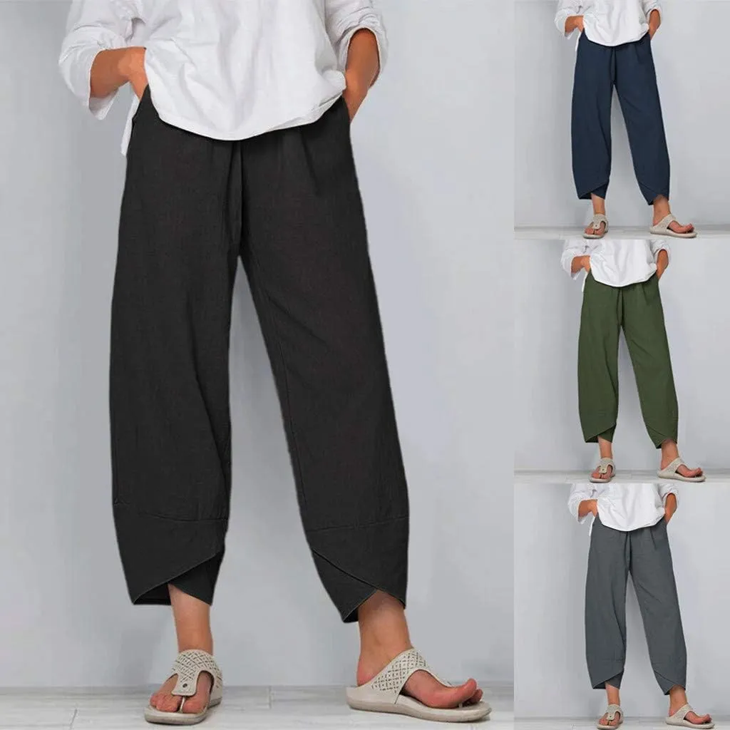 Women's Cotton Linen Harem Pants High Waisted Wide Leg Pants Casual Work Pants Summer Beach Pants Short Lounge Pants