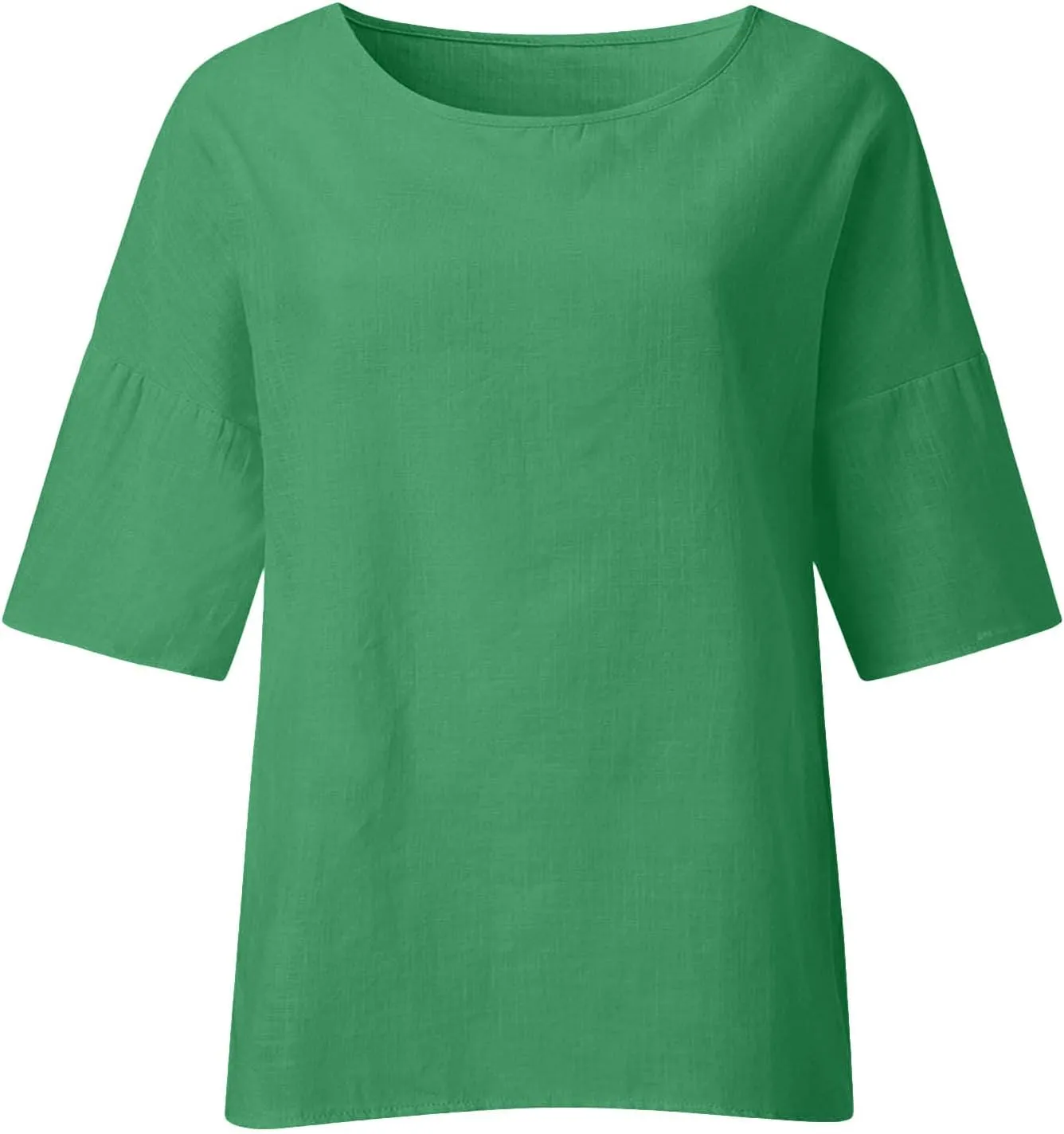 Womens Cotton Linen Summer Tops 3/4 Length Sleeve Tunic Blouses Gauze Boho Shirts Trendy Loose Fit Clothing 2024