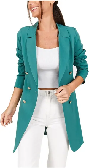 Womens Fashion Lapel Collar Long Sleeve Open Front Button Blazer Jackets Business Casual Trench Cardigan Long Suit Coat