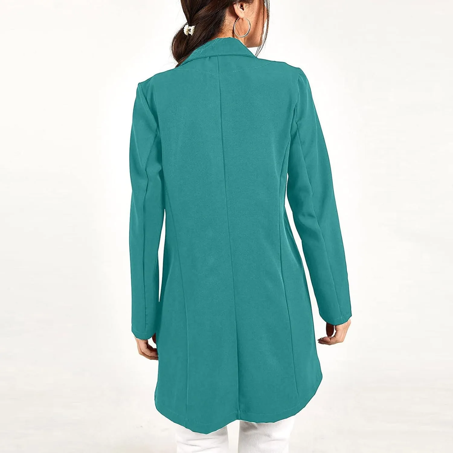 Womens Fashion Lapel Collar Long Sleeve Open Front Button Blazer Jackets Business Casual Trench Cardigan Long Suit Coat