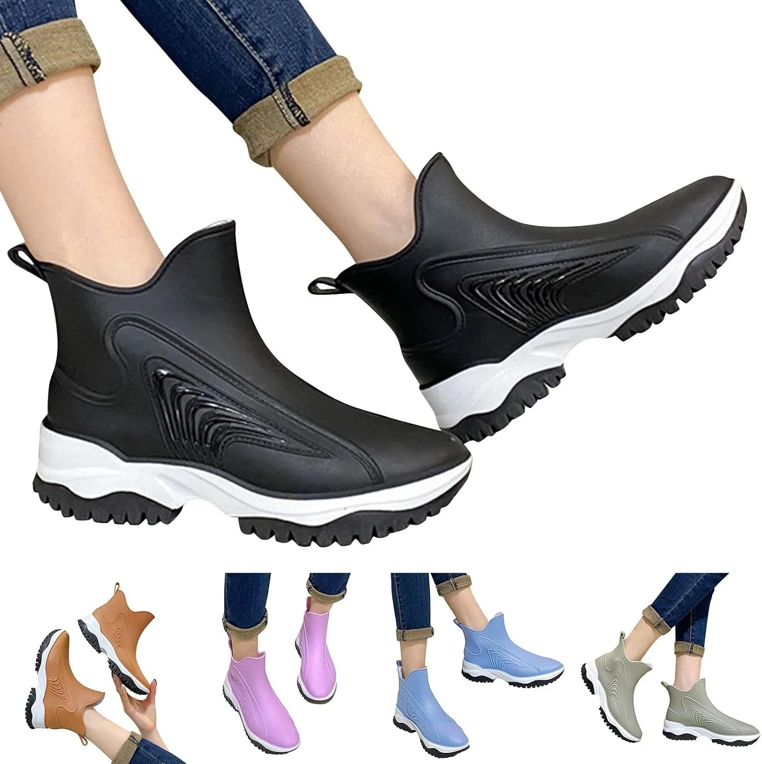 Women's Fashion Rain Shoes Outside Shoes Kitchen Rubber Shoes Soft Bottom Comfortable Middle Tube Rain Boots Rain Boots Womens Short