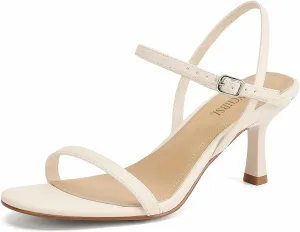 Women's Heels Round Open Toe Strappy Sandals Adjustable Ankle Strap Dress Shoes Kitten Heels for Party Wedding