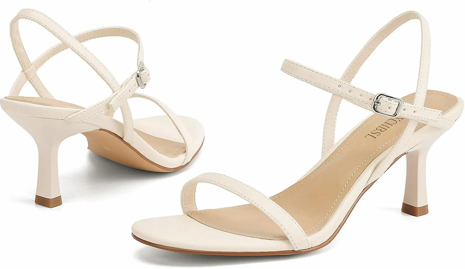 Women's Heels Round Open Toe Strappy Sandals Adjustable Ankle Strap Dress Shoes Kitten Heels for Party Wedding
