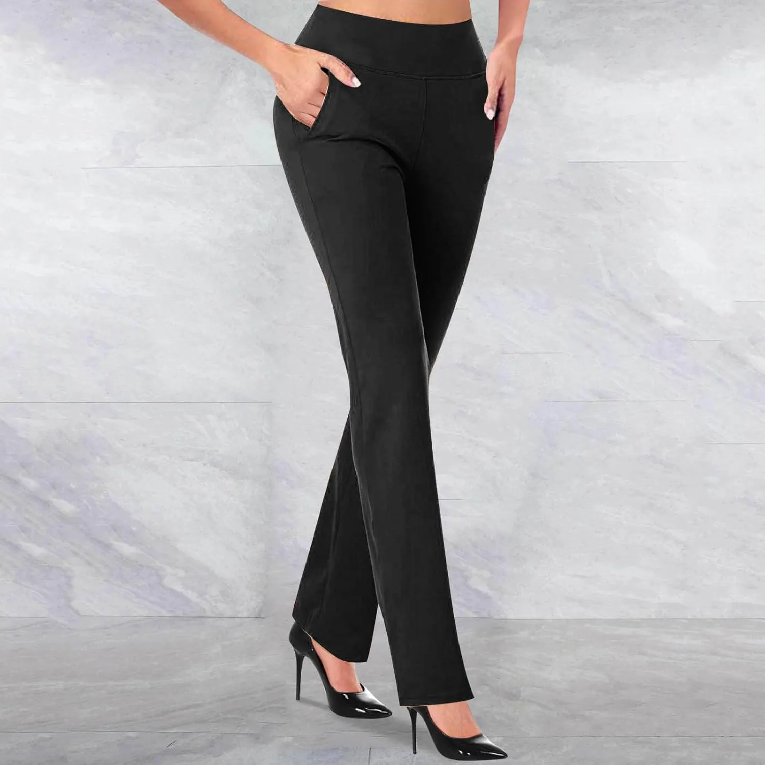 Womens High Waist Slim Fit Dress Pant 2024 Solid Wide-Leg Flare Trousers Fashion Dressy Loose Formal Work Pant