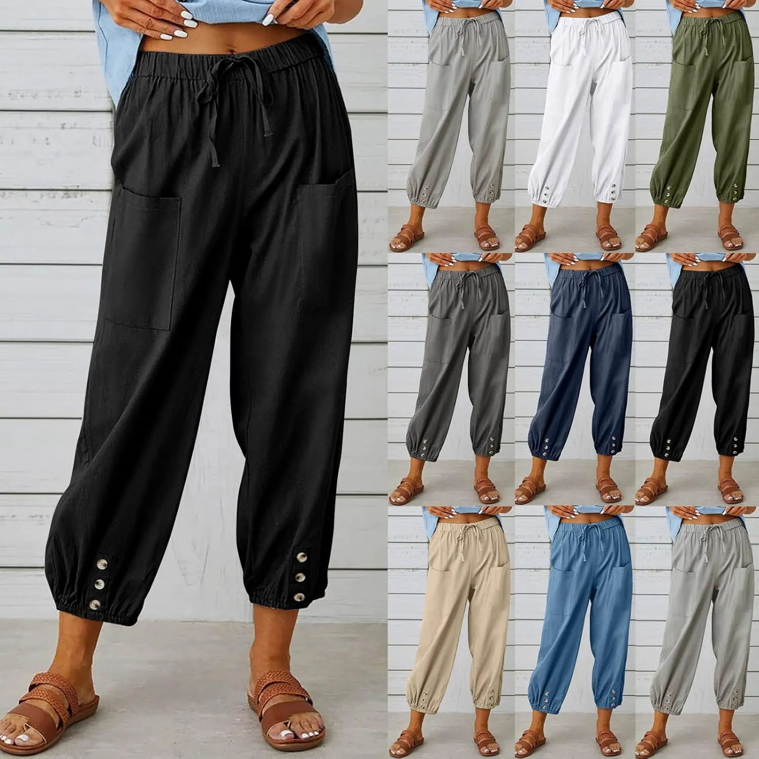 Women's High Waisted Pants Summer Linen Pants Casual Loose Pants Harem Pants Drawstring Trousers Beach Vacation Pants