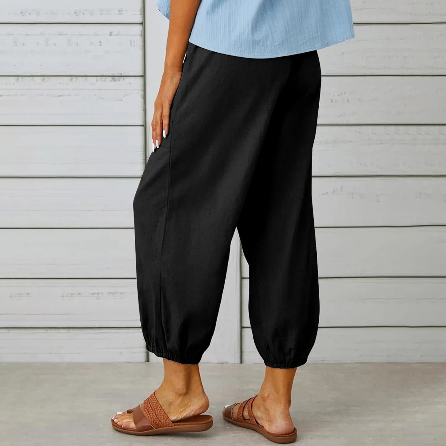Women's High Waisted Pants Summer Linen Pants Casual Loose Pants Harem Pants Drawstring Trousers Beach Vacation Pants