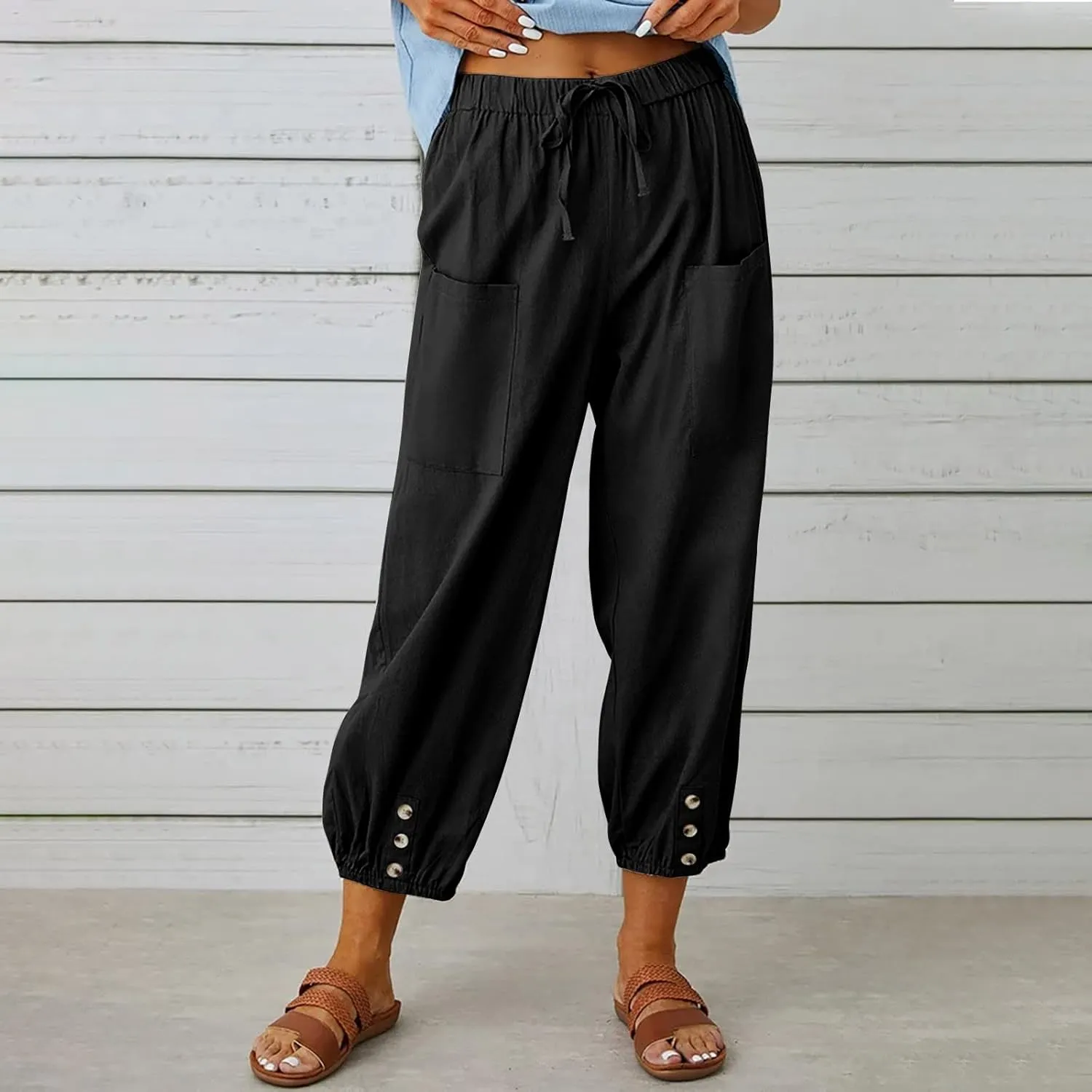 Women's High Waisted Pants Summer Linen Pants Casual Loose Pants Harem Pants Drawstring Trousers Beach Vacation Pants