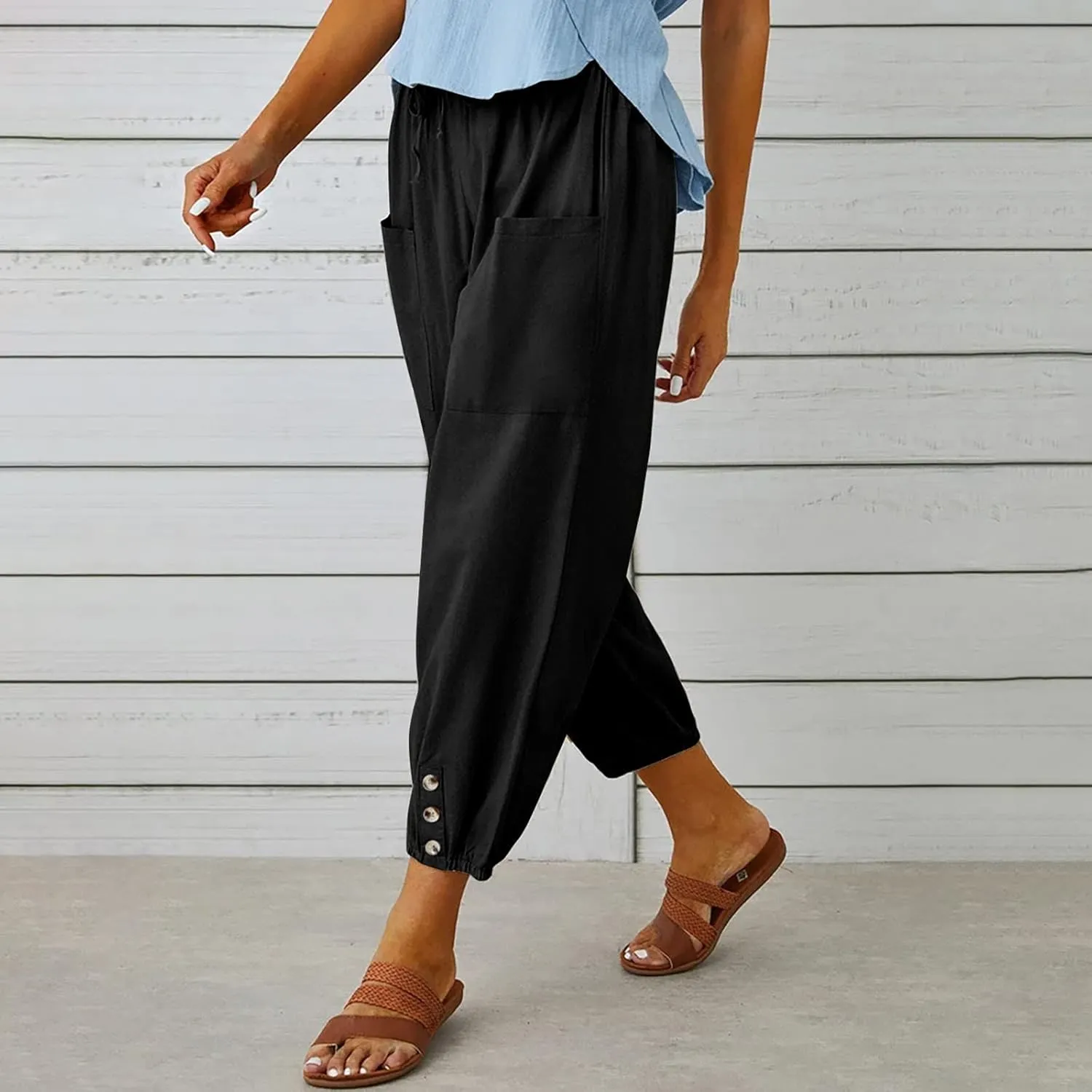 Women's High Waisted Pants Summer Linen Pants Casual Loose Pants Harem Pants Drawstring Trousers Beach Vacation Pants