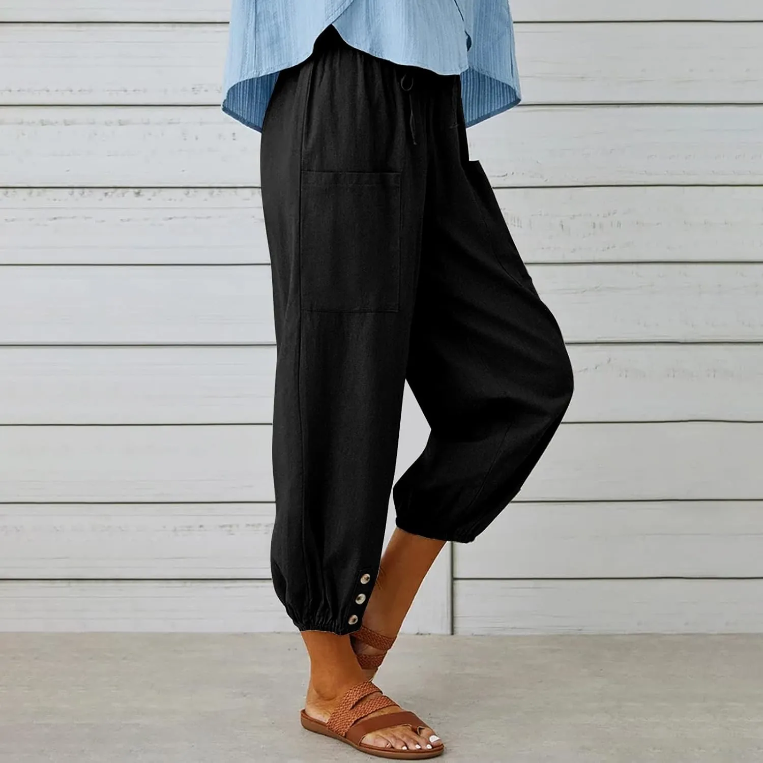 Women's High Waisted Pants Summer Linen Pants Casual Loose Pants Harem Pants Drawstring Trousers Beach Vacation Pants
