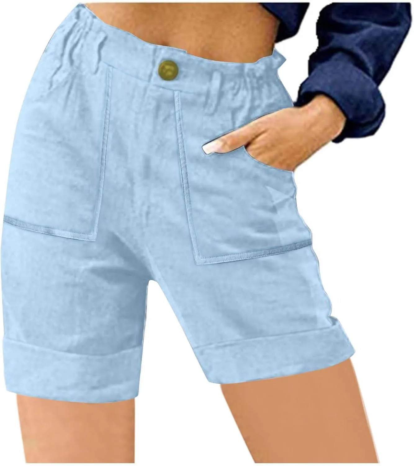 Women's High Waisted Shorts with Pockets Casual Button Loose Fit Pants 2025 Trendy Elastic Waist Beach Lounge Bottoms