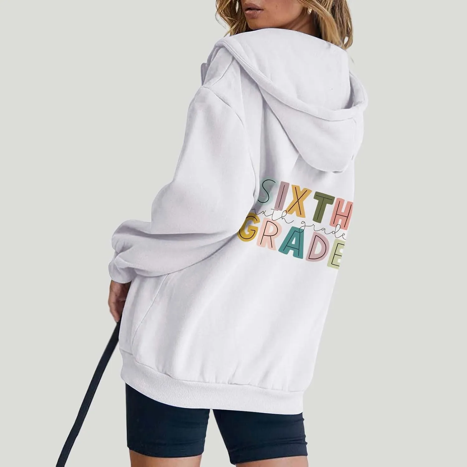 Womens Hoodies Letter Print Drawstring Long Sleeve Hooded Sweatshirt Autumn Casual Coat Zip Up Jackets with Pocketes