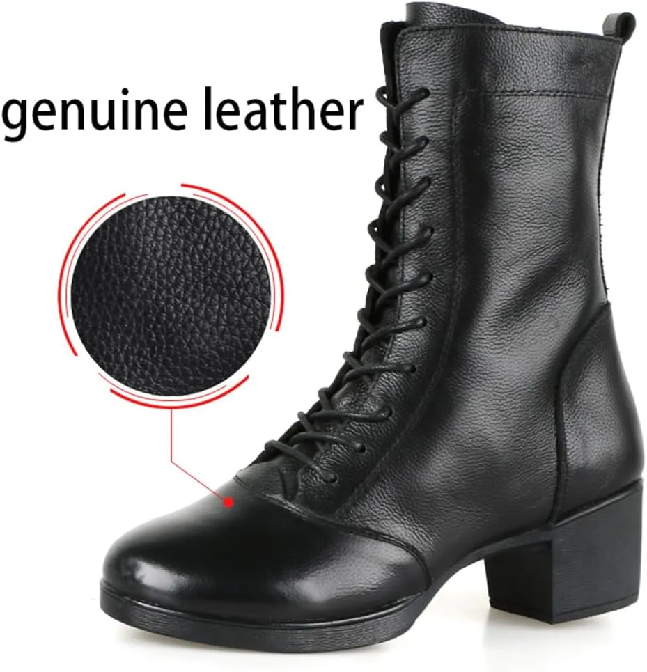 Women's Jazz Boots, Leather Square Heel Dancing Shoes for Ladies Split Sole Ballet Dancing Sneakers