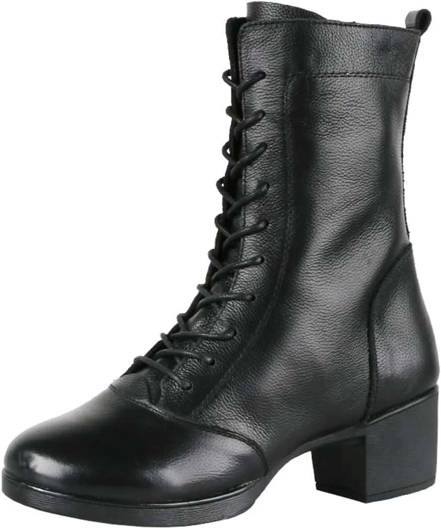 Women's Jazz Boots, Leather Square Heel Dancing Shoes for Ladies Split Sole Ballet Dancing Sneakers
