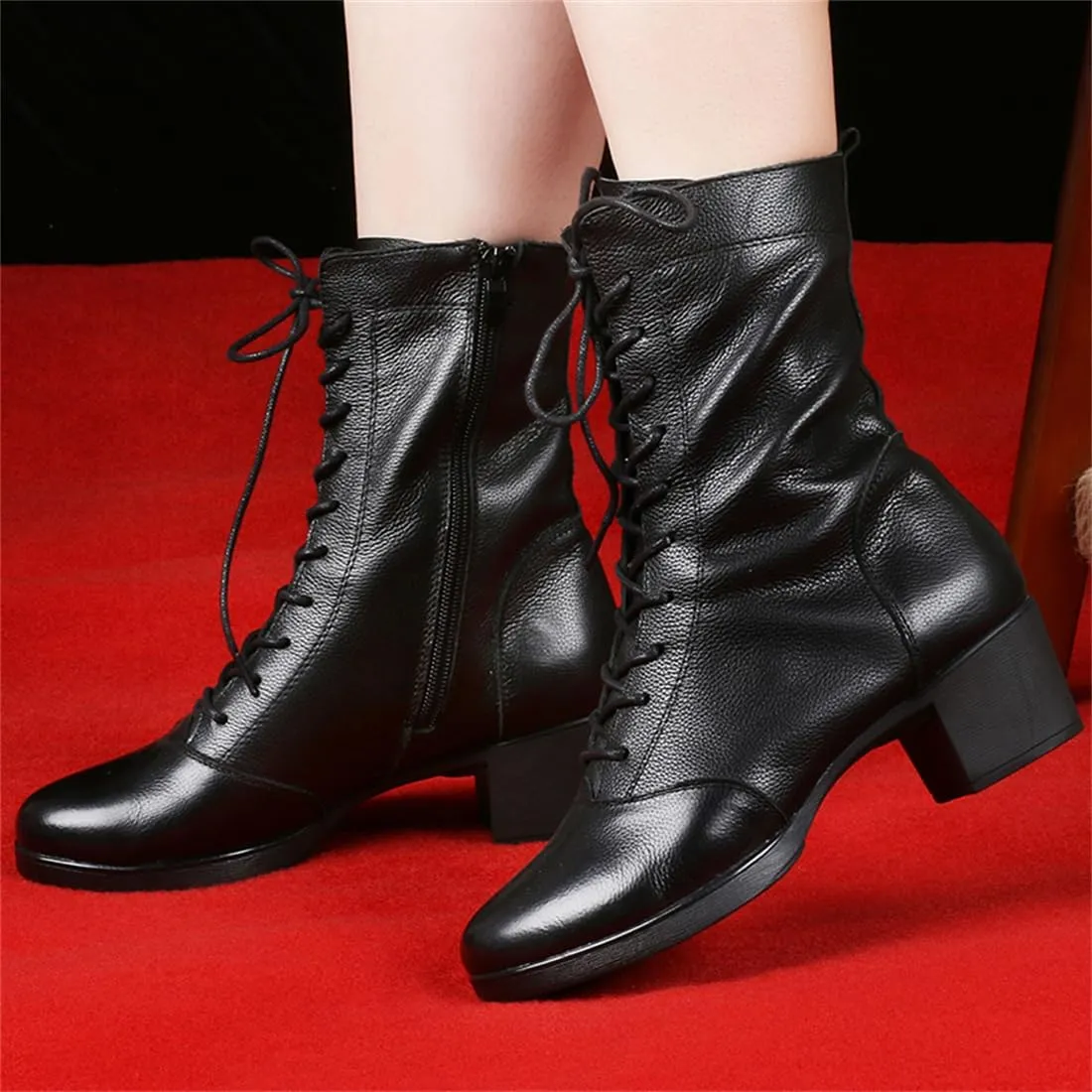 Women's Jazz Boots, Leather Square Heel Dancing Shoes for Ladies Split Sole Ballet Dancing Sneakers