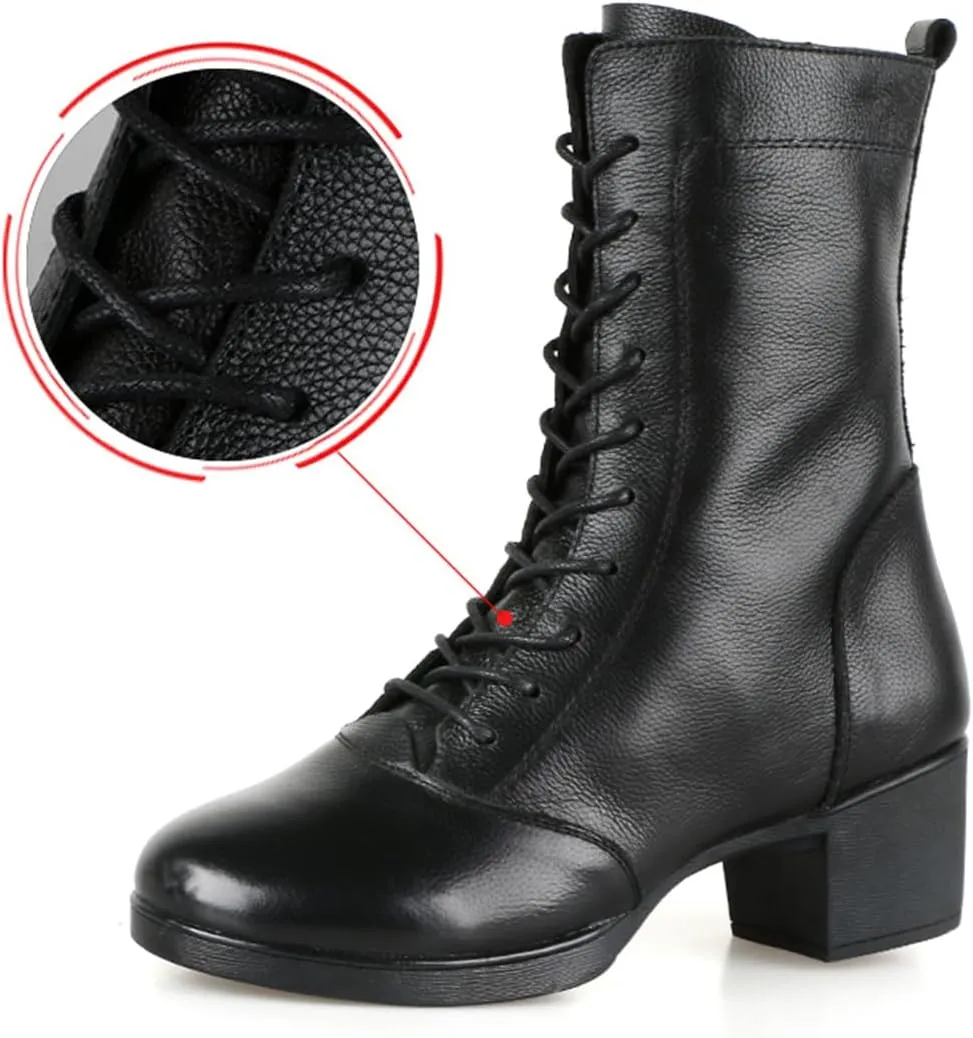 Women's Jazz Boots, Leather Square Heel Dancing Shoes for Ladies Split Sole Ballet Dancing Sneakers