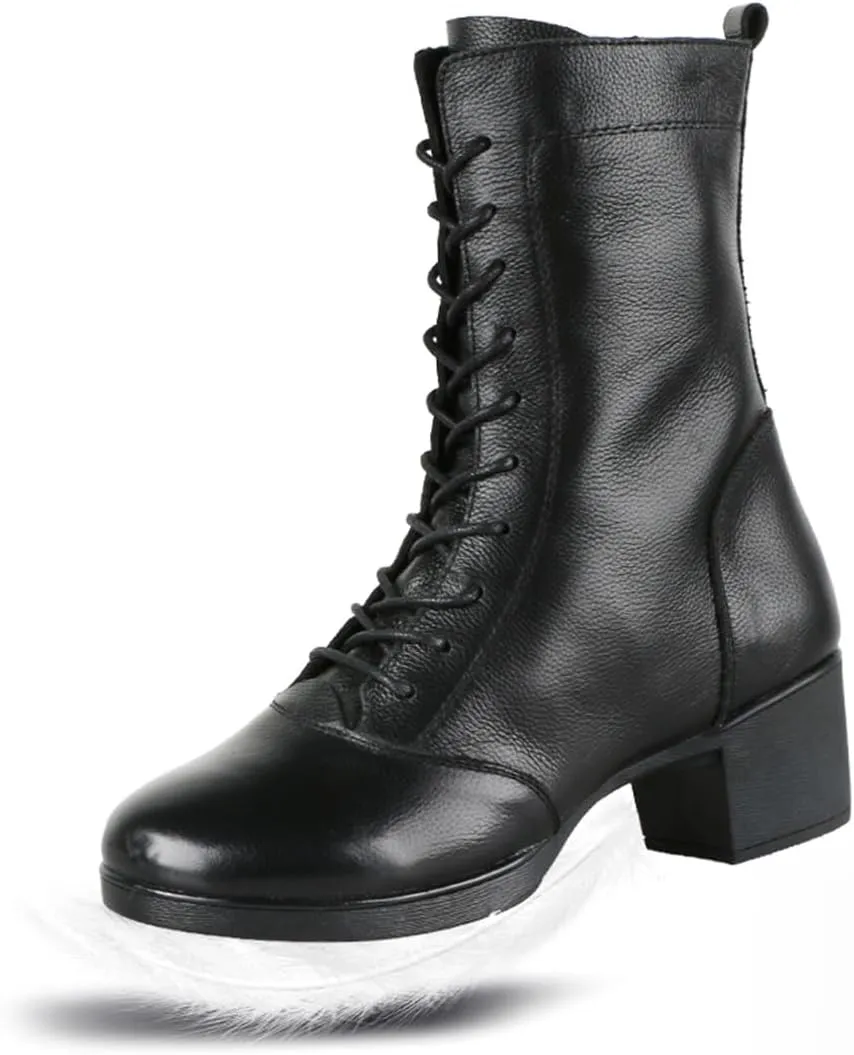 Women's Jazz Boots, Leather Square Heel Dancing Shoes for Ladies Split Sole Ballet Dancing Sneakers