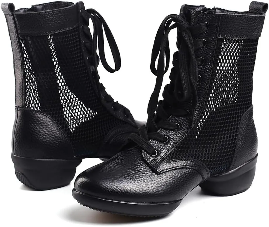 Women's Jazz Shoes Lace-Up Dancing Walking Sneakers High Top Split Sole Modern Dance Shoes