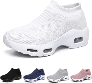 Women's Knit Orthopedic Sock Sneakers Lightweight Breathe Mesh Slip-On Air Cushion Sole Daily Nursing Work Walking Shoes