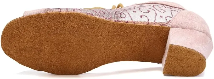 Women's Lace-up Ballroom Latin Dance Shoes Peep Toe Salsa Tango Dance Practice Shoes Low Heel
