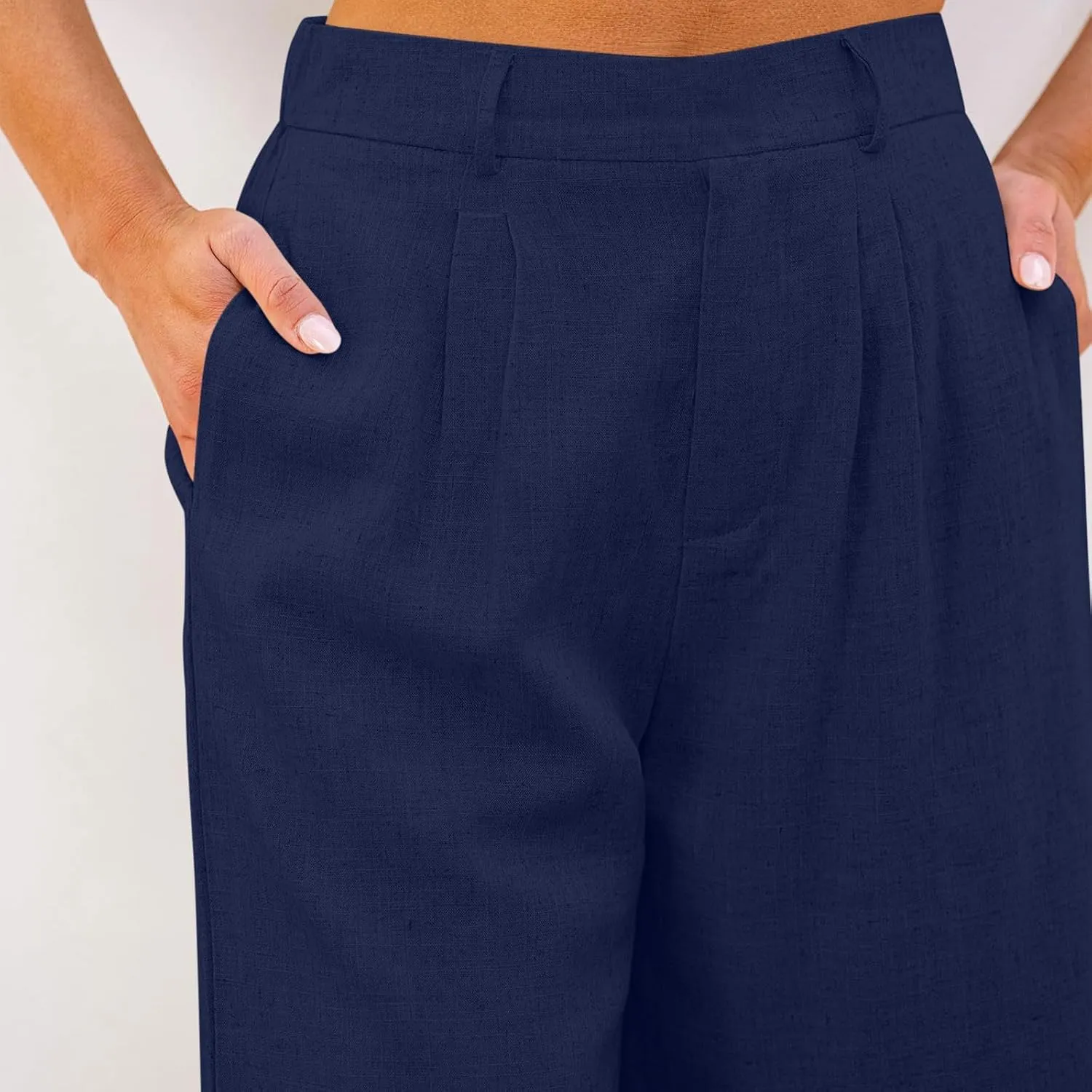 Women's Linen Shorts Summer Elastic High Waisted Wide Leg Bermuda Shorts Casual Loose Solid Color Jogger Short Pants