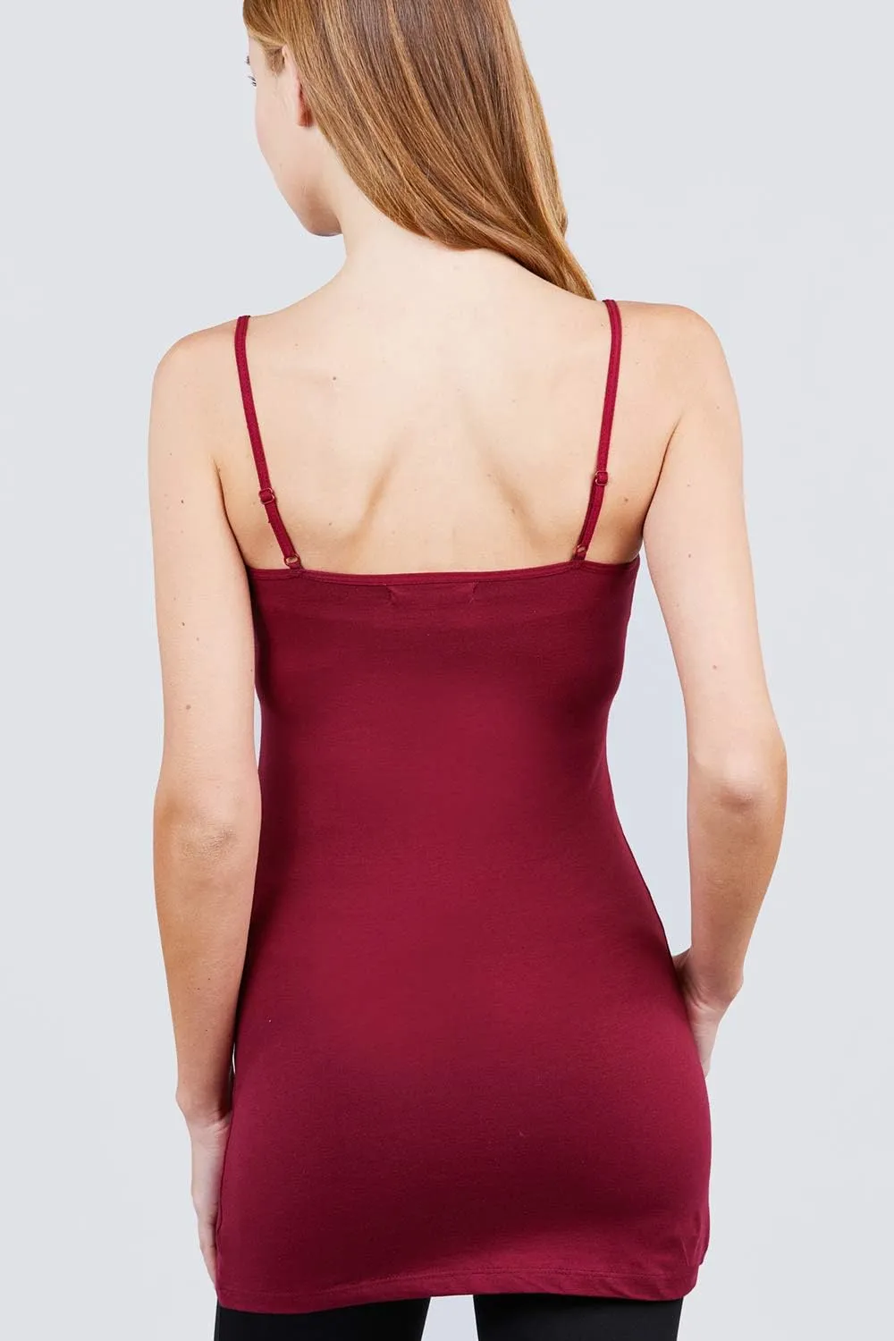 Women's Long Camisole Tank Top Basic Long Length Adjustable Spaghetti Strap Solid Cotton Camisoles Cami Tank Top