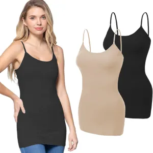 Women's Long Camisole Tank Top Basic Long Length Adjustable Spaghetti Strap Solid Cotton Camisoles Cami Tank Top