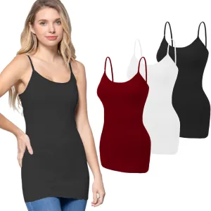 Women's Long Camisole Tank Top Basic Long Length Adjustable Spaghetti Strap Solid Cotton Camisoles Cami Tank Top