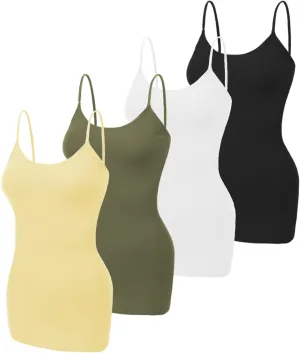Women's Long Camisole Tank Top Basic Long Length Adjustable Spaghetti Strap Solid Cotton Camisoles Cami Tank Top