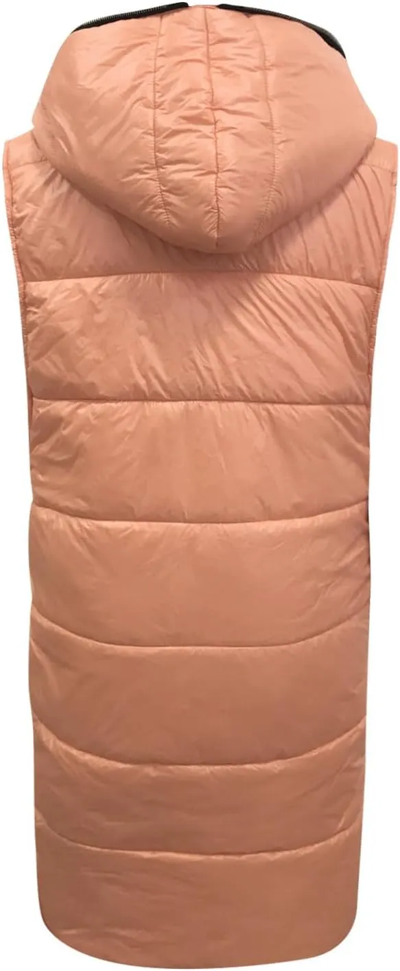 Women's Long Quilted Vest Hooded Full-Zip Sleeveless Down Coat Outwear With Pockets 2024 Winter Warm Padded Jacket