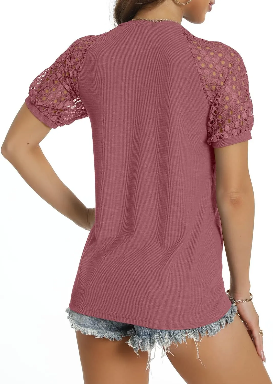 Womens Long/Short Sleeve Tops Lace Shirt Casual Loose T Shirts Blouses