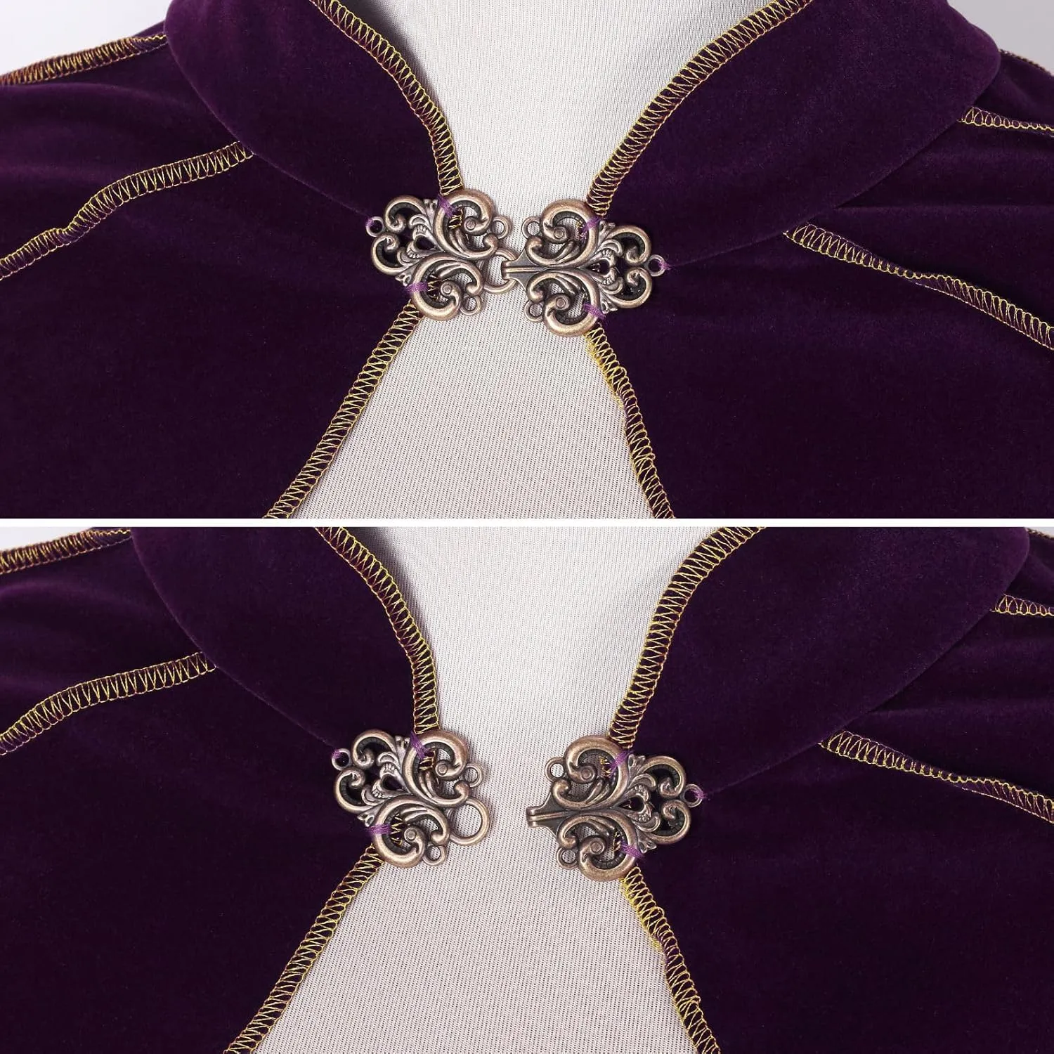 Womens Medieval Cloak Renaissance Victorian Deluxe Stand Collar Velvet Gold Trim Cape for Adult Halloween Cosplay
