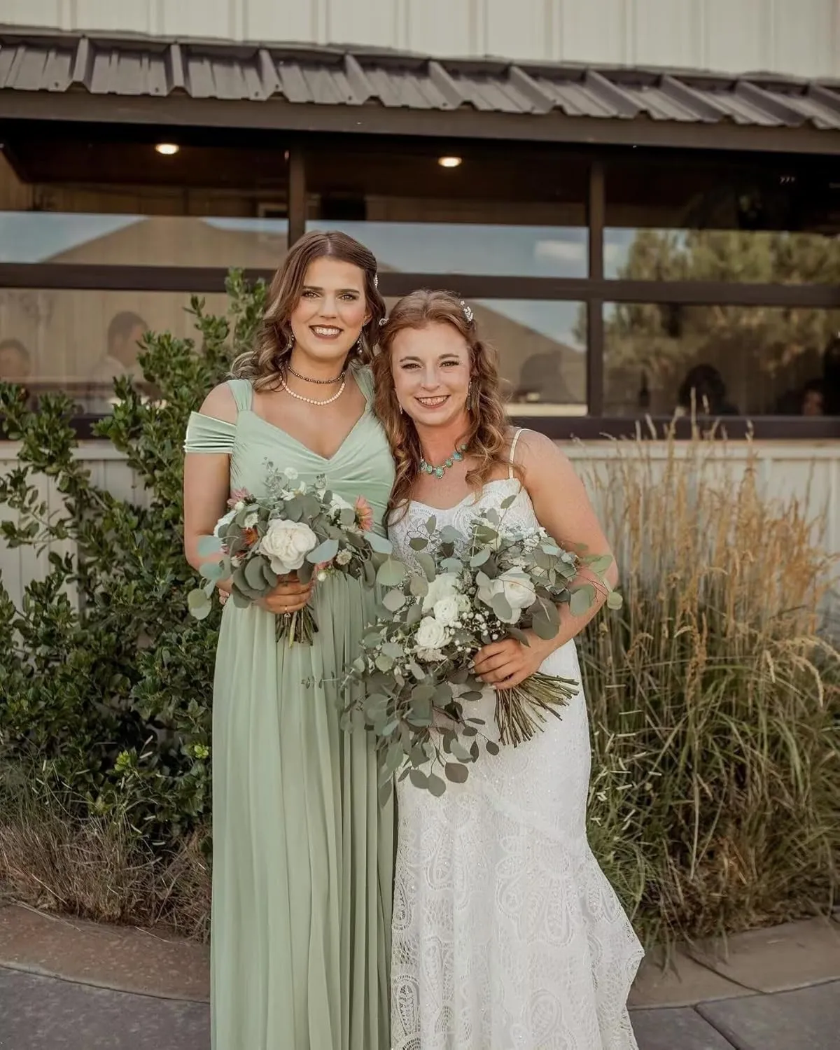Women's Off Shoulder Bridesmaid Dress for Wedding Flowy Chiffon Ruched V-Neck Long Formal Evening Gown with Silt